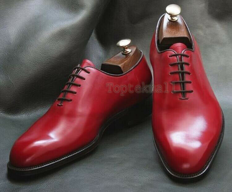 Handmade Men's Leather Oxfords Red Wing Tip Formal Dress Toe Lace Up Shoes-266