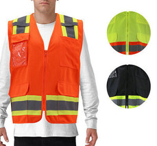 Men's Class 2 Type R Safety High Visibility Zipper Reflective Neon Work Vest