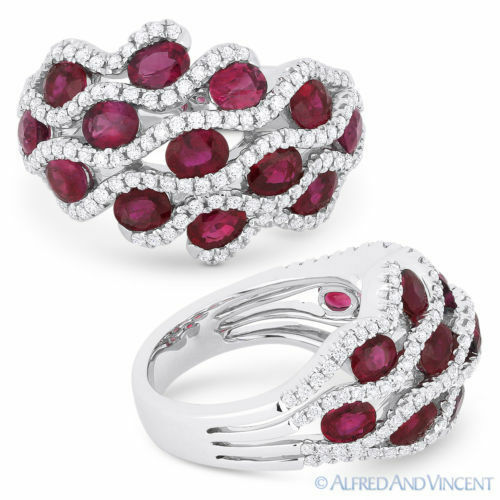 Primary image for 3.59 ct Oval Cut Red Ruby & Diamond Pave 18k White Gold Right-Hand Fashion Ring
