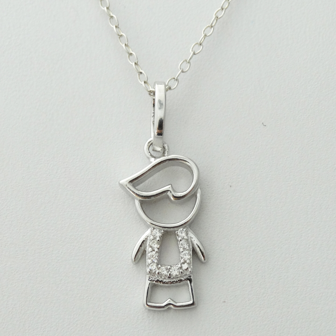 White Diamond 925 Sterling Silver Little Boy Son Pendant Necklace