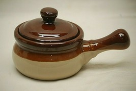Stoneware Pottery Handled Individual Soup Chili Bean Pot w Lid Vintage c - $19.79