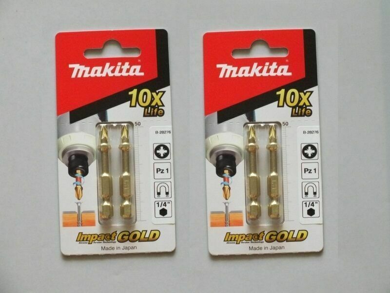 New Genuine Makita Impact Set of 2 Gold Torsion Screwdriver Bit 50mm PZ2 B-28282 
