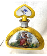 Vintage Perfume Scent Bottle Bright Yellow Victorian Couple Heart Shaped... - $36.14