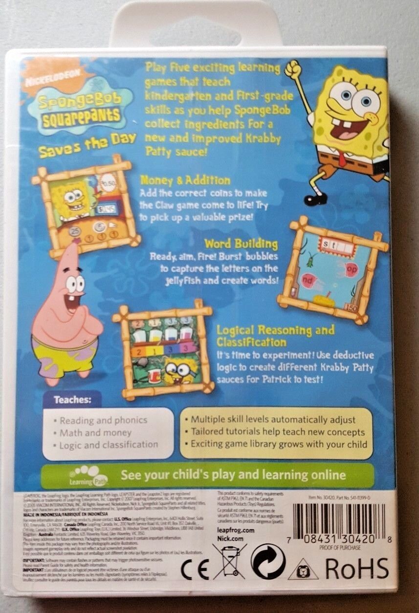 Leapster Learning Game SpongeBob SquarePants Saves the Day 5-7 k-1st ...