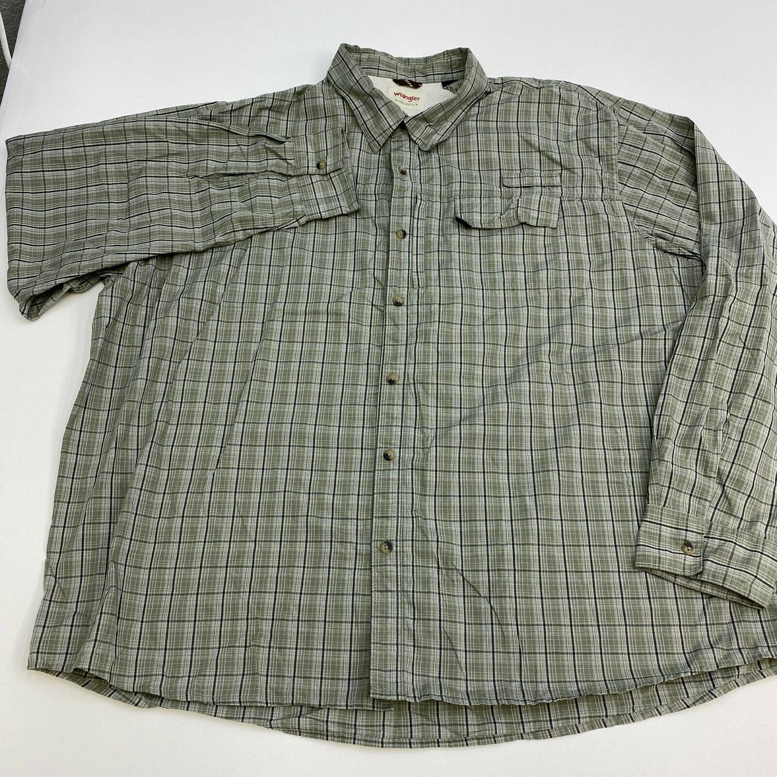 Wrangler Button Up Shirt Mens XXXL Gray Plaid Long Sleeve Casual ...