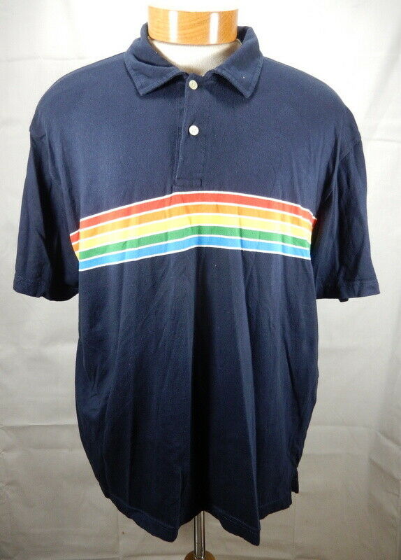Mens XL Old Navy Polo Shirt Blue with Rainbow Horizontal Stripes - Men ...