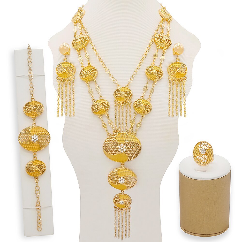 Luxury Necklace Earrings Jewelry Set For Women African Necklace Sets In Gold Gir