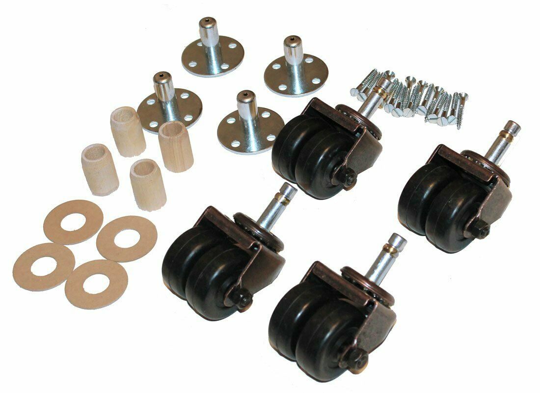 Double/Dual Rubber Wheels Caster Kit For Upright Pianos 4 Casters