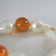 18K YELLOW GOLD BRACELET WITH STRAND OF PEARLS AND AMBER 7.87 IN MADE IN ITALY image 4