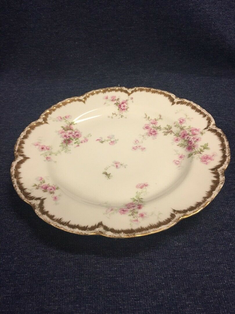 HAVILAND LIMOGES FRANCE 9 inch Roses Dish Scalloped edge gold trim