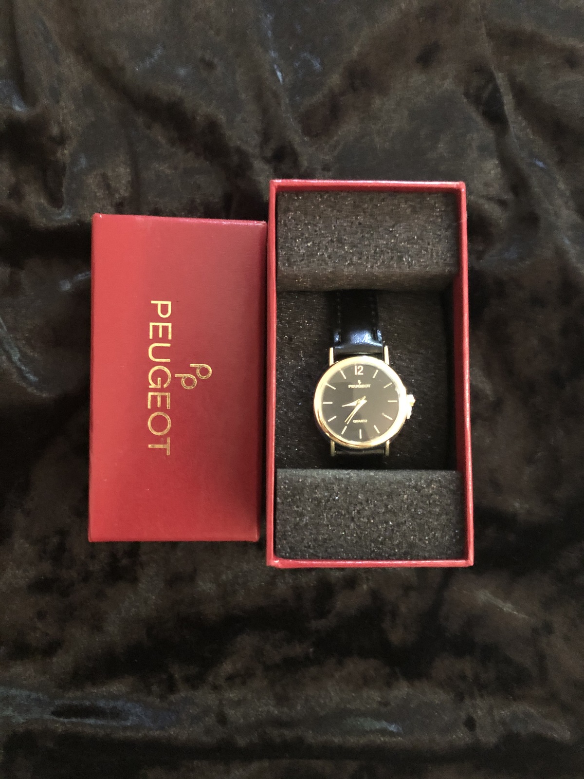 Peugeot Classic Everyday Watch - 14K Gold Plated Round Case With Black ...