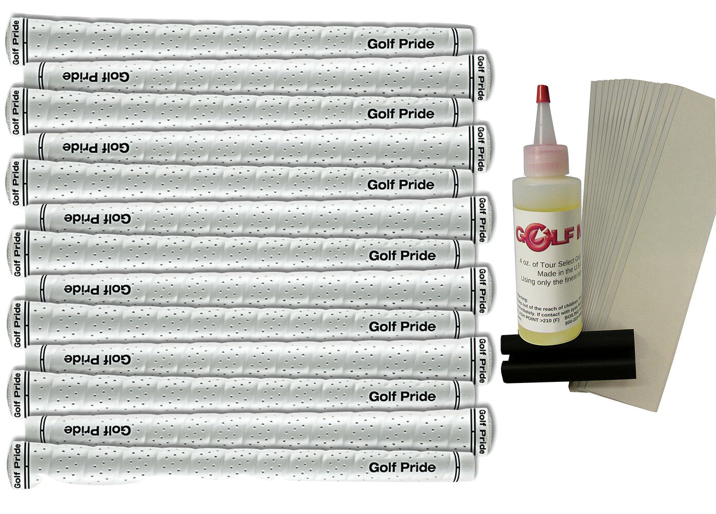13 Golf Pride Tour Wrap 2G Midsize White 60R Golf Grips + FREE kit Grips