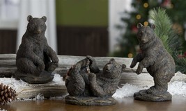Black Bear Figurines Set of 3 Table Mantle Decor Poly Stone 8", 7" & 5" high