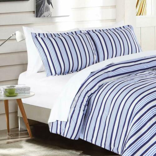 Twin XL Full Queen Bed Navy Blue Yellow White Striped 7 pc ...