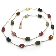 18K ROSE GOLD NECKLACE ROLO CHAIN, ALTERNATE DROPS & DOUBLE DISC TOURMALINE 24" image 1