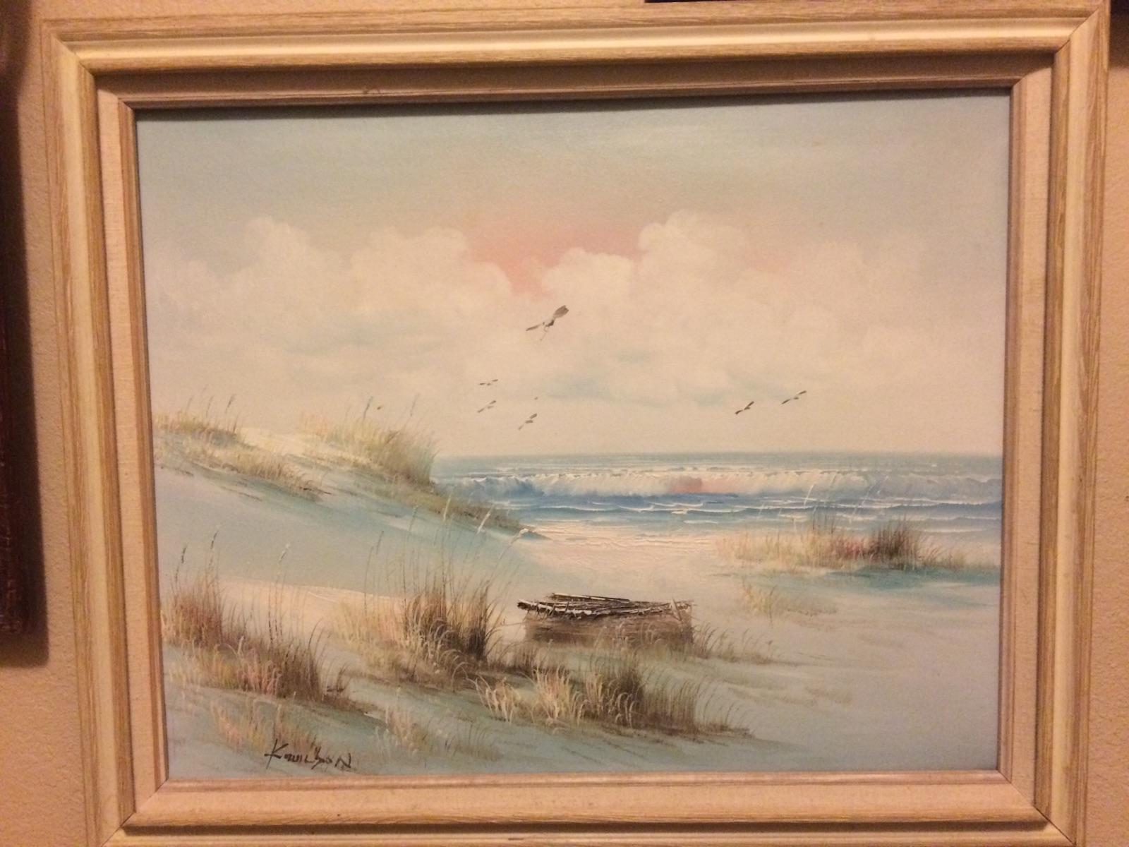 Original Oil Canvas Ocean Boat Seascape signed by K. Wilson - Paintings