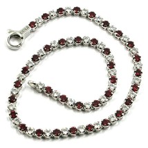 18K WHITE GOLD TENNIS BRACELET RED CUBIC ZIRCONIA 2.5mm LOBSTER CLASP CLOSURE image 1