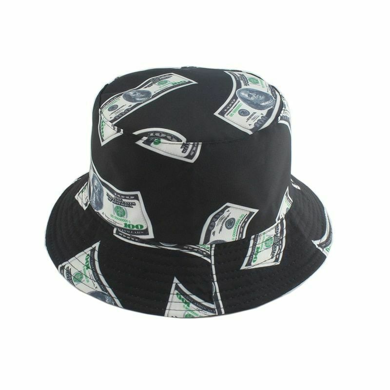 Fashion Dollar Print Black Bucket Hat Unisex Bob Chapeau Femme Fisherman Outdoor
