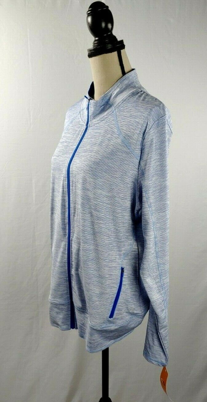 Champion Womens Workout Zip Up Light Jacket Blue Stripped