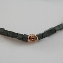 925 ROSE SILVER NECKLACE 4 BLACK DIAMONDS & CUBES OF MATT HEMATITE MADE IN ITALY image 2