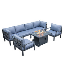 Hamilton 7-Piece Patio Conversation Set with Fire Pit Table - Charcoal Blue - $4,826.08