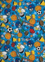 New All Sports and Stars on Blue Flannel Fabric by the Quarter-Yard - $2.48