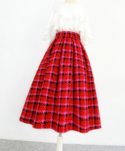 Winter RED Plaid Long Pleated Skirt Women Warm Woolen Full Pleated Holiday Skirt image 3