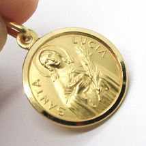 18K YELLOW GOLD HOLY ST SAINT SANTA LUCIA LUCY ROUND MEDAL MADE IN ITALY, 13 MM  image 4