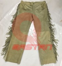 Men New Native American Buckskin Brown Goat Suede Leather Fringe Hippy Pant WP2
