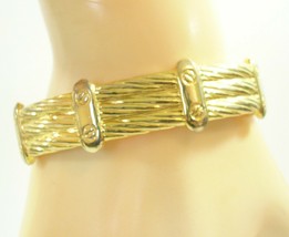 Vintage Twisted Cable Look Bangle Bracelet Gold Plate Hinged Screw Heads Estate - $16.34