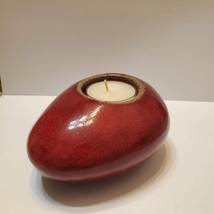Red Stoneware Tealight Candle Holder, Made in Vietnam, Heavy Egg Shaped Pottery image 3