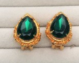 Faux Emerald Jewel Golden Clip On Earrings