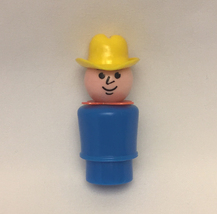 Vintage Fisher Price Little People blue man farmer cowboy yellow hat red scarf - $3.00