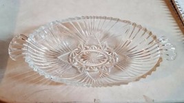 Anchor Hocking 1960 Vintage Clear Cut Glass Two Handle Oval Relish or Ca... - $14.70