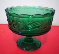 Vintage E.O. Brody Footed Green Glass Compote  - $8.00
