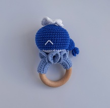 Rattle blue Whale on wooden eco ring - $16.90