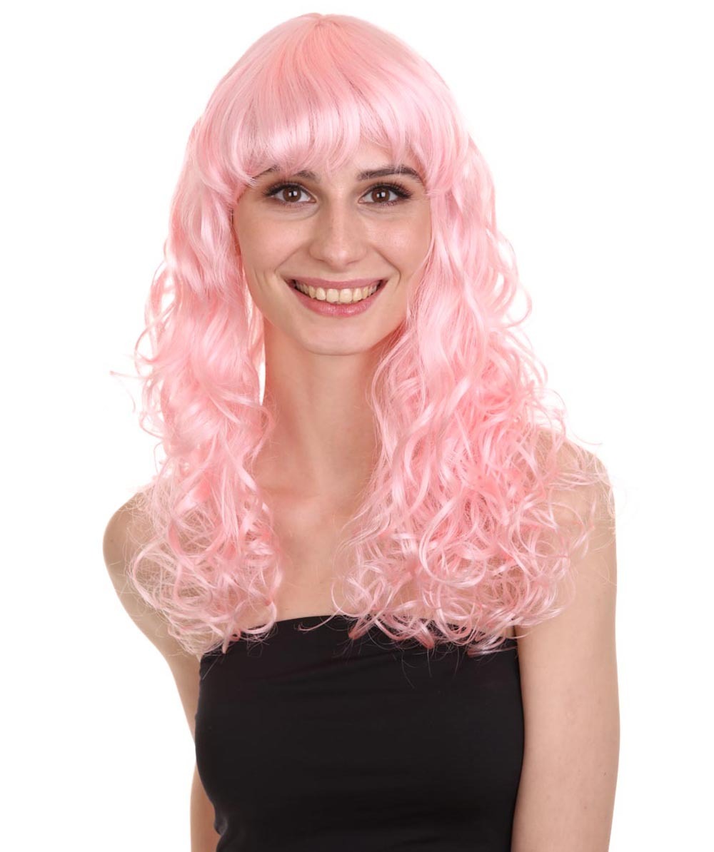 Adult Women Long Curly Glamour Party Event Cosplay Pink Wig HW-641