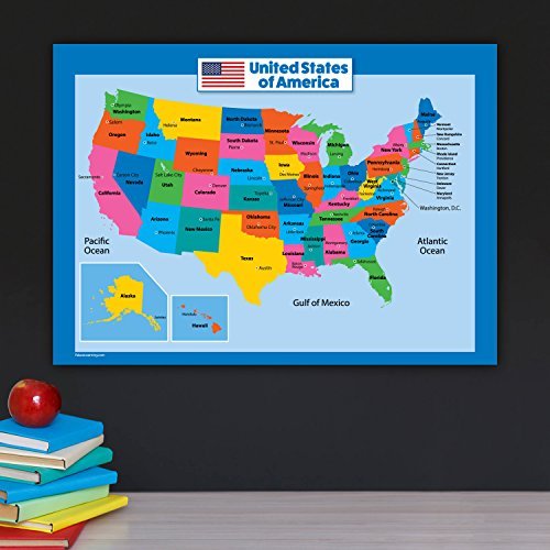 USA Map for Kids - Laminated - United States Wall Chart ...