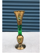 Vintage Green Gold Glass Bud Floral Vase 10&quot; - $24.99
