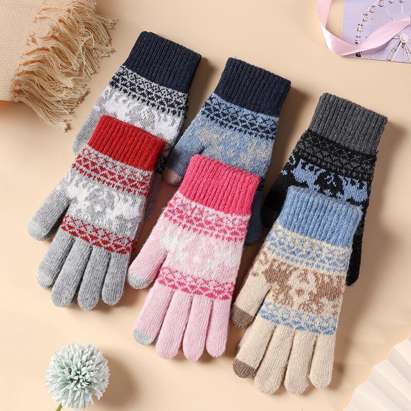 Christmas Touch Screen Gloves Women Riding Hand Warm Full Finger Acrylic Knitted