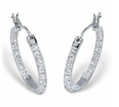 Round Diamond Accented Hoop Earrings Platinum Sterling Silver - $189.99