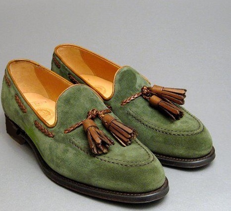 Green Loafer Slips On Brown Tassels Formal Elegant Suede Leather Men Dress Shoes