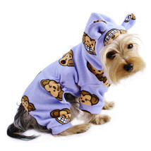 Klippo Dog Clothes Silly Monkey Fleece Dog Pajamas Hooded Lavender XS-XL... - $29.90