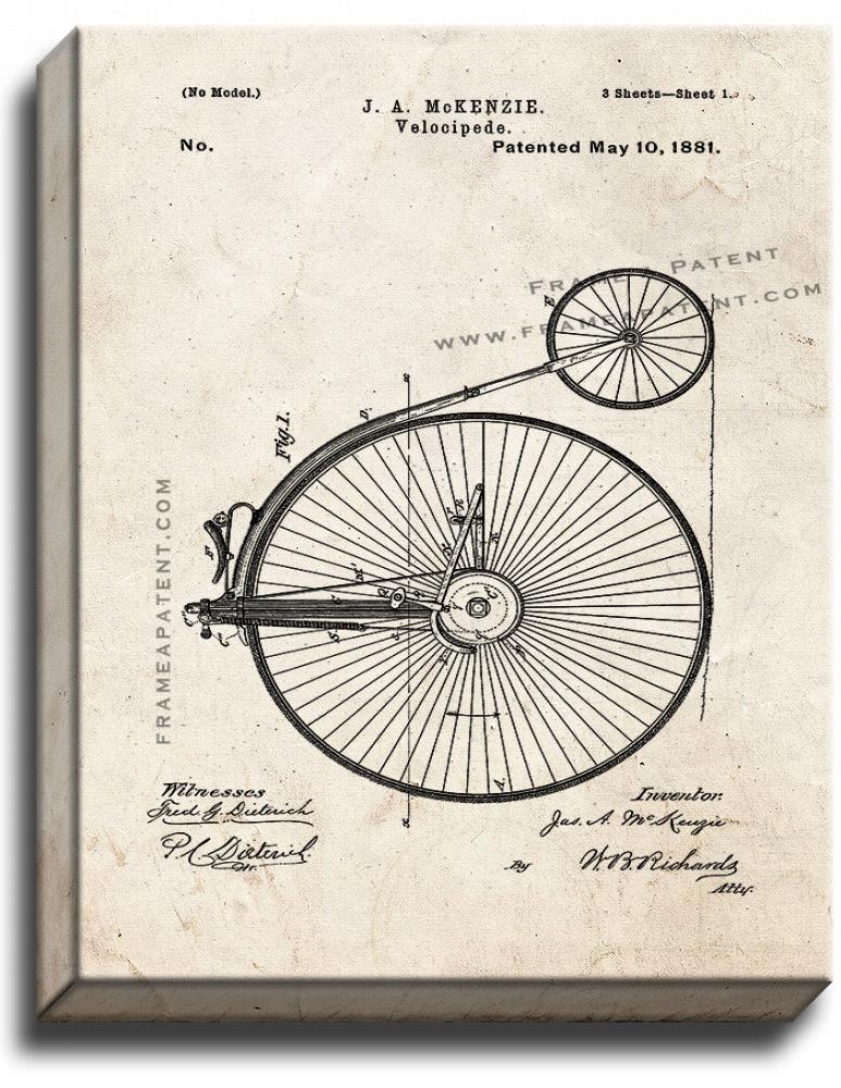 Velocipede Patent Print Old Look on Canvas