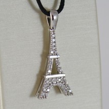18K WHITE GOLD EIFFEL TOWER PENDANT 27 MM, 1.06 INCHES, ZIRCONIA, MADE IN ITALY image 1