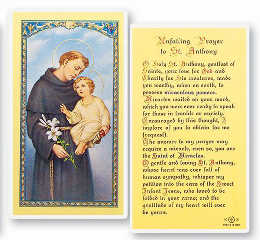 St Anthony Unfailing Prayer Holy Card (25 Per Pack) - Holy Cards 344