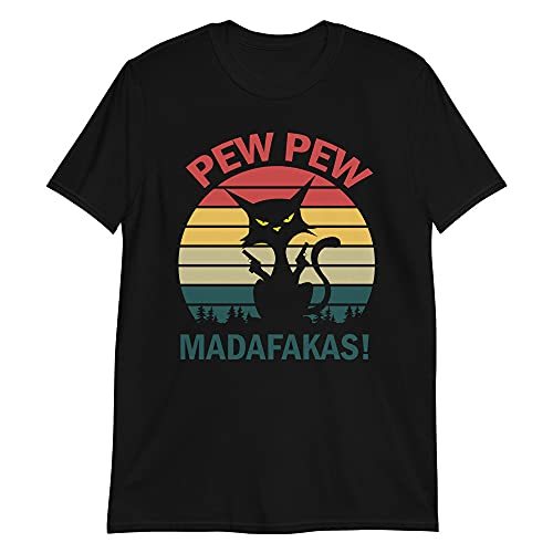 PewPewPew Mada-fakas T-Shirt Funny Crazy Pew Cat Lover Tee Black