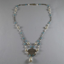 .925 SILVER RHODIUM NECKLACE WITH BLUE CRYSTALS, WHITE PEARLS AND SILVER DISC image 2