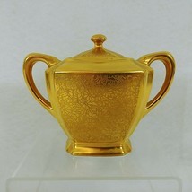 Sugar Bowl with Lid Square Pickard Rose and Daisy Gold Encrusted Bavaria - $34.02