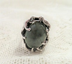 Vintage Handcrafted Sterling Biker Pinky Ring Claws &amp; Green Large Caboch... - $50.00
